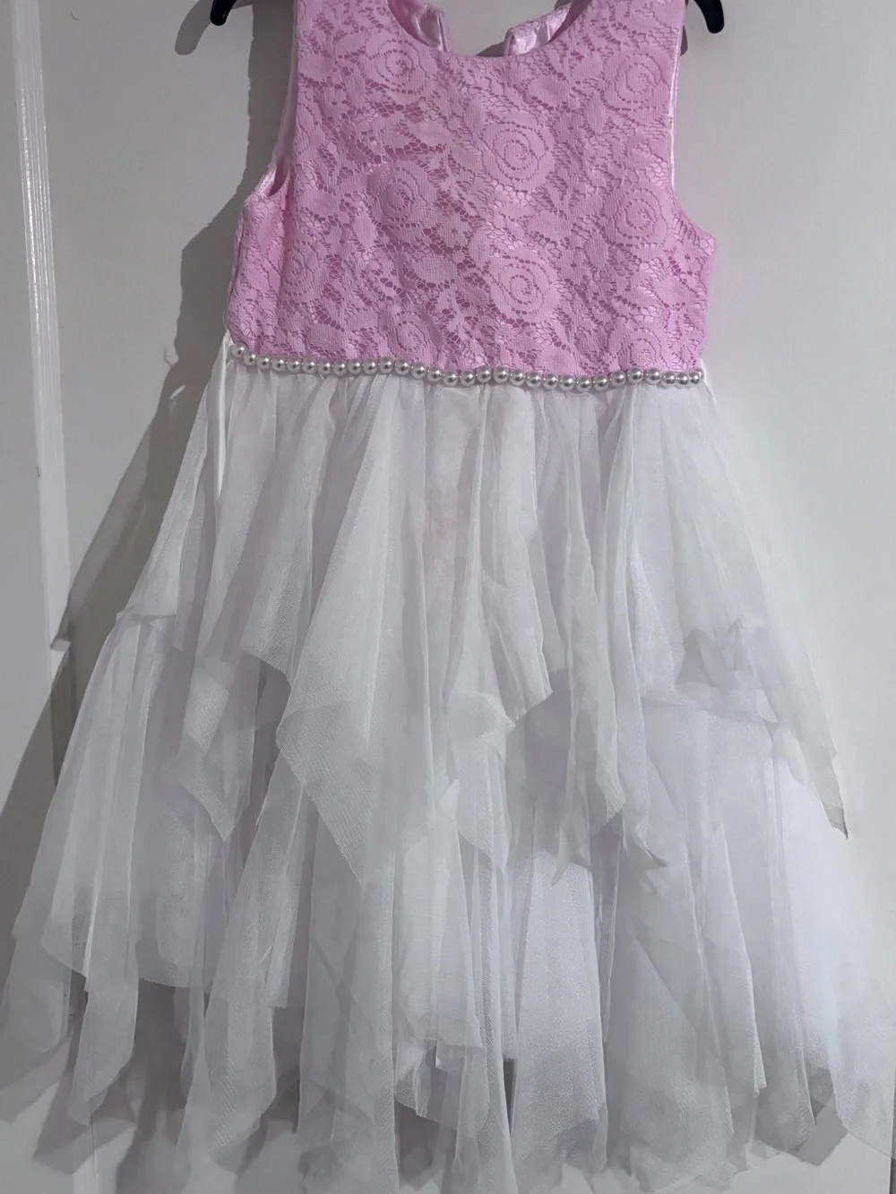 American Princess Pink Lace Bodice White Tulle Dress with Pearl Waist size 6